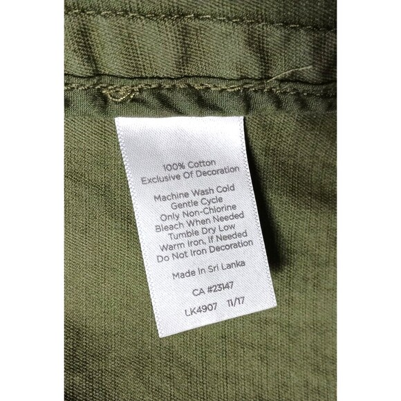 Talbots Utility Jacket Womens Small Petite Pom Pom Hemline Trim Green Button Up - Picture 5 of 5